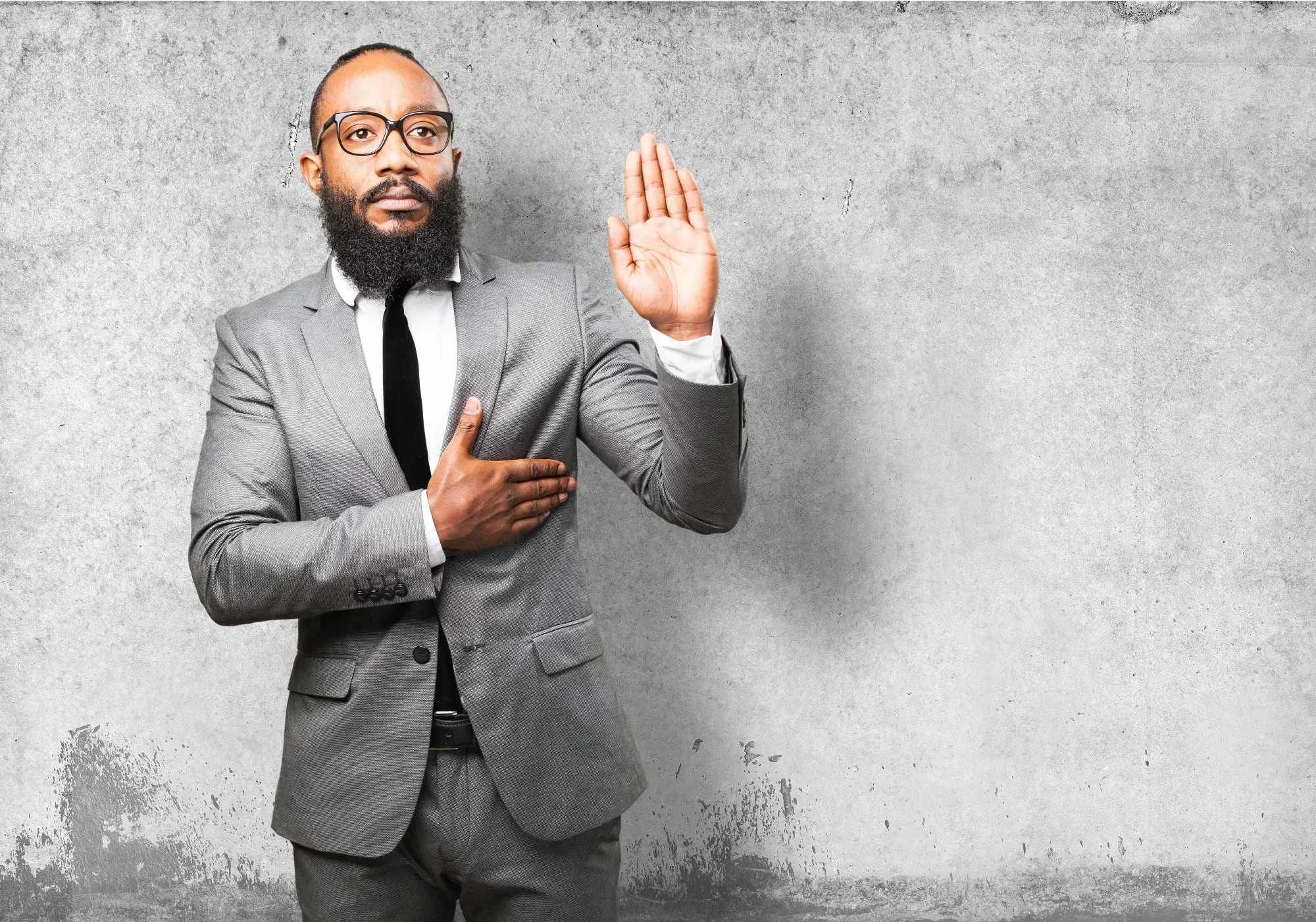 African American businessman wearing gray suit