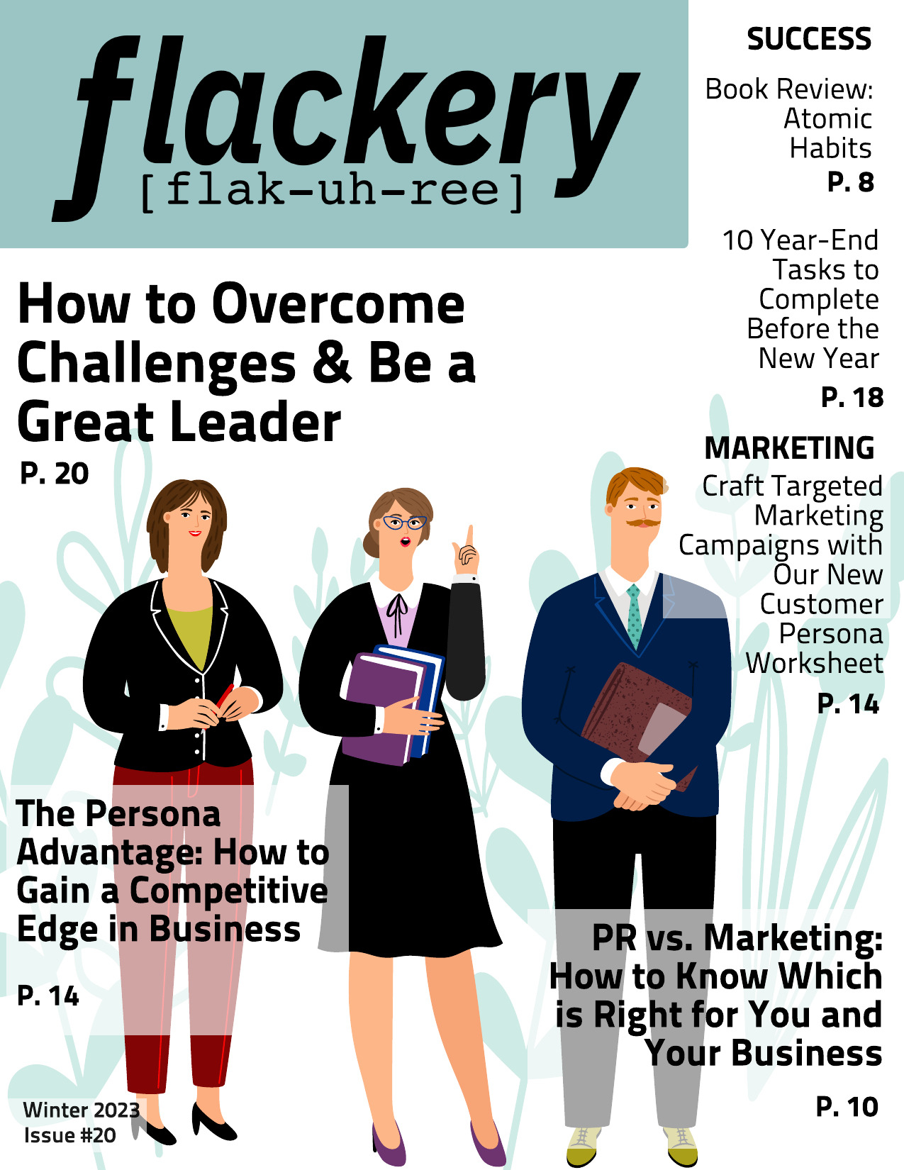 cover Flackery magazine with hand drawn group of business people